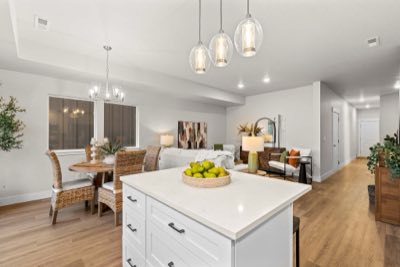Kitchen, dining, living — one room