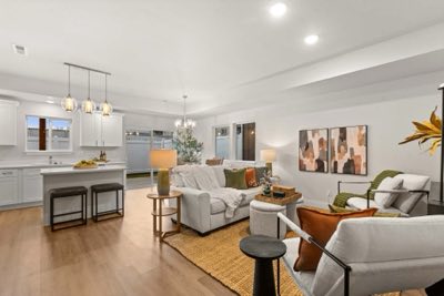 Living room, open to the kitchen