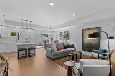 Living room, open to the kitchen